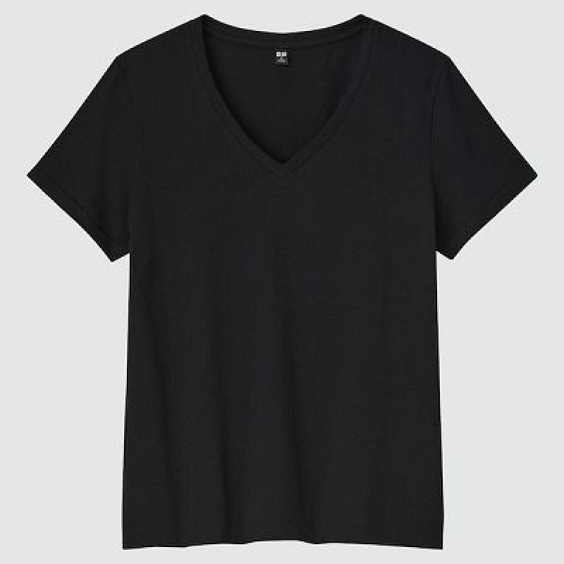 Camiseta Uniqlo Supima® Cotton V-Neck Short-Sleeve Mujer Negras | 927648_PE