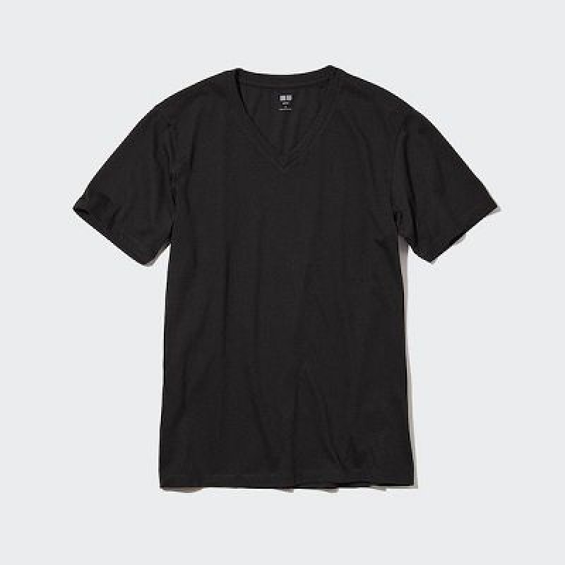 Camiseta Uniqlo Supima® Cotton V-Neck Short-Sleeve Hombre Negras | 876193_PE