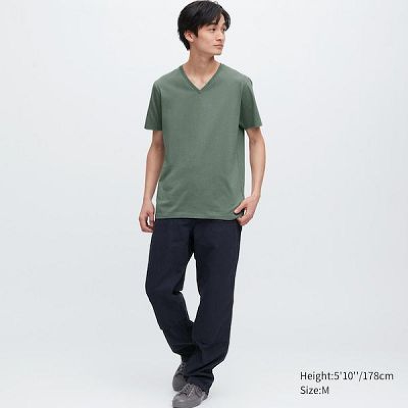 Camiseta Uniqlo Supima® Cotton V-Neck Short-Sleeve Hombre Blancas | 614589_PE