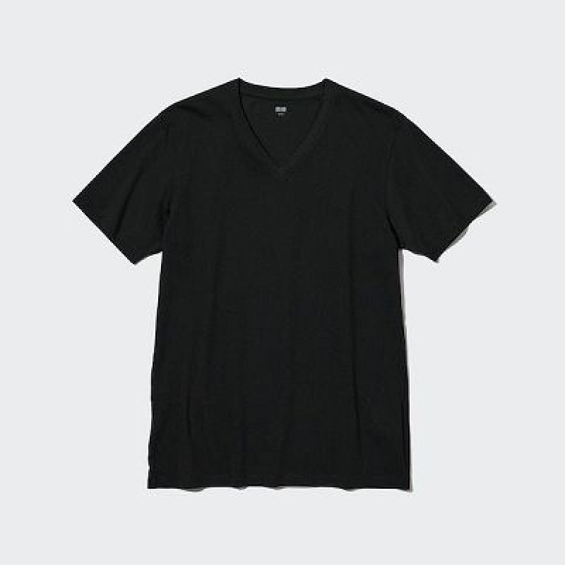 Camiseta Uniqlo Supima® Cotton V-Neck Short-Sleeve Hombre Negras | 26514_PE