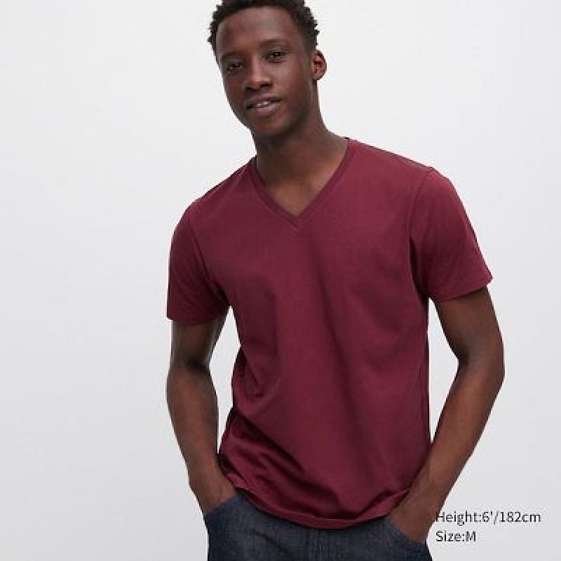 Camiseta Uniqlo Supima® Cotton V-Neck Short-Sleeve Hombre Rojas | 127586_PE