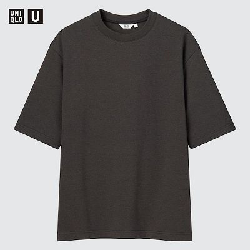 Camiseta Uniqlo U AIRism Cotton A Rayas Crew Neck Oversized Hombre Negras | 598314_PE