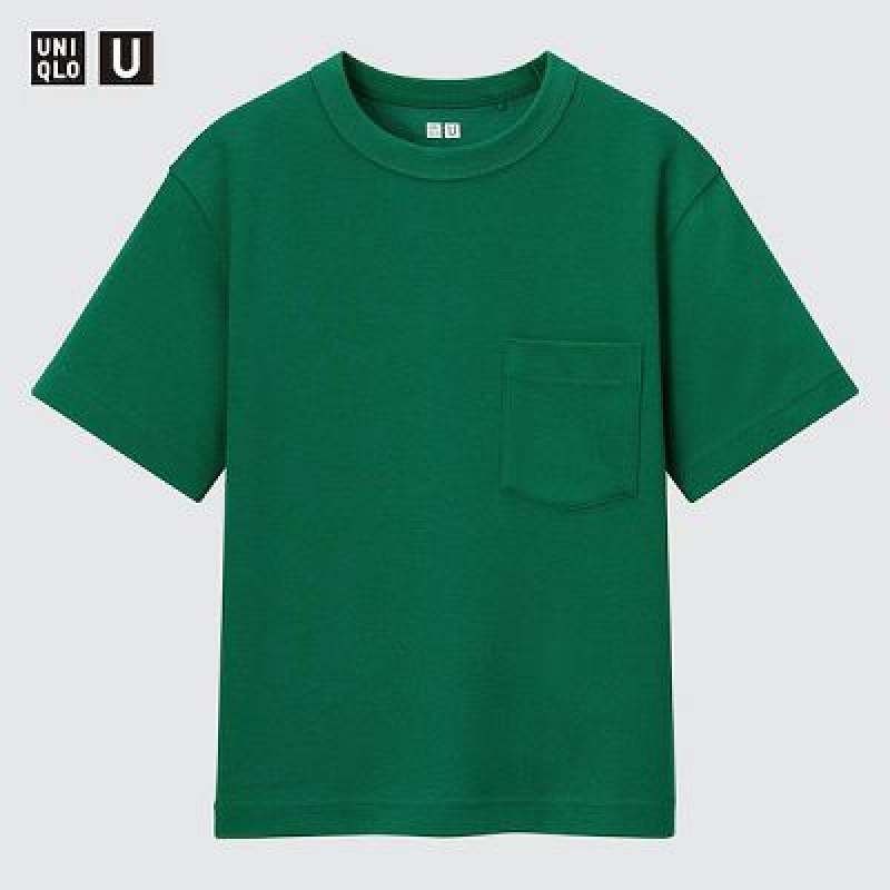 Camiseta Uniqlo U AIRism Cotton Crew Neck Short-Sleeve Niños Verde | 341957_PE