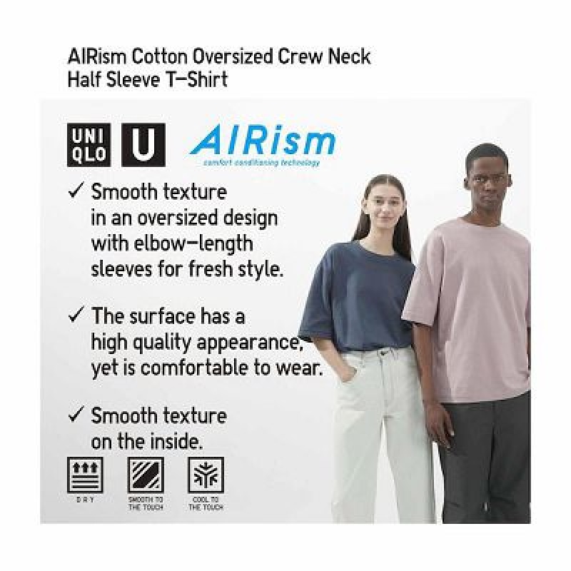 Camiseta Uniqlo U AIRism Cotton Oversized Crew Neck Half-Sleeve Mujer Blancas | 261053_PE