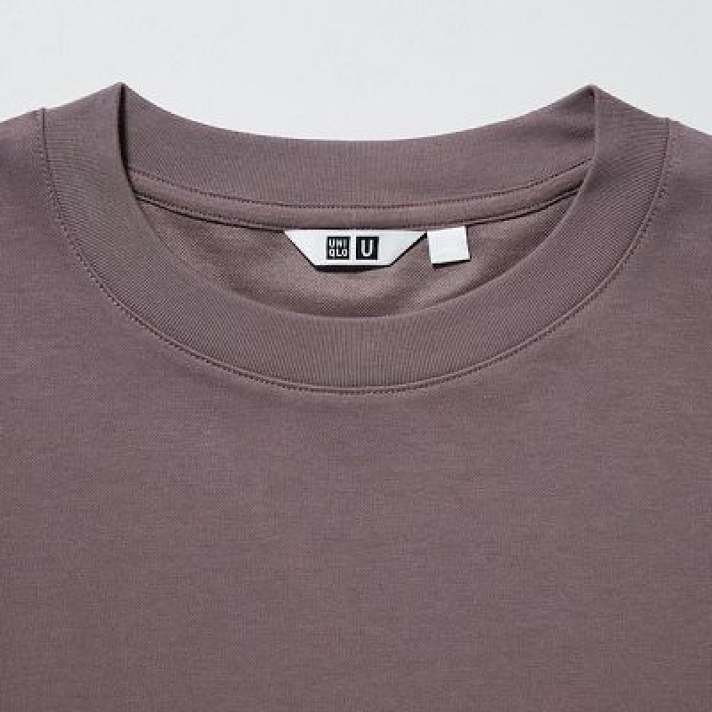 Camiseta Uniqlo U AIRism Cotton Oversized Crew Neck Half-Sleeve Mujer Gris | 84913_PE