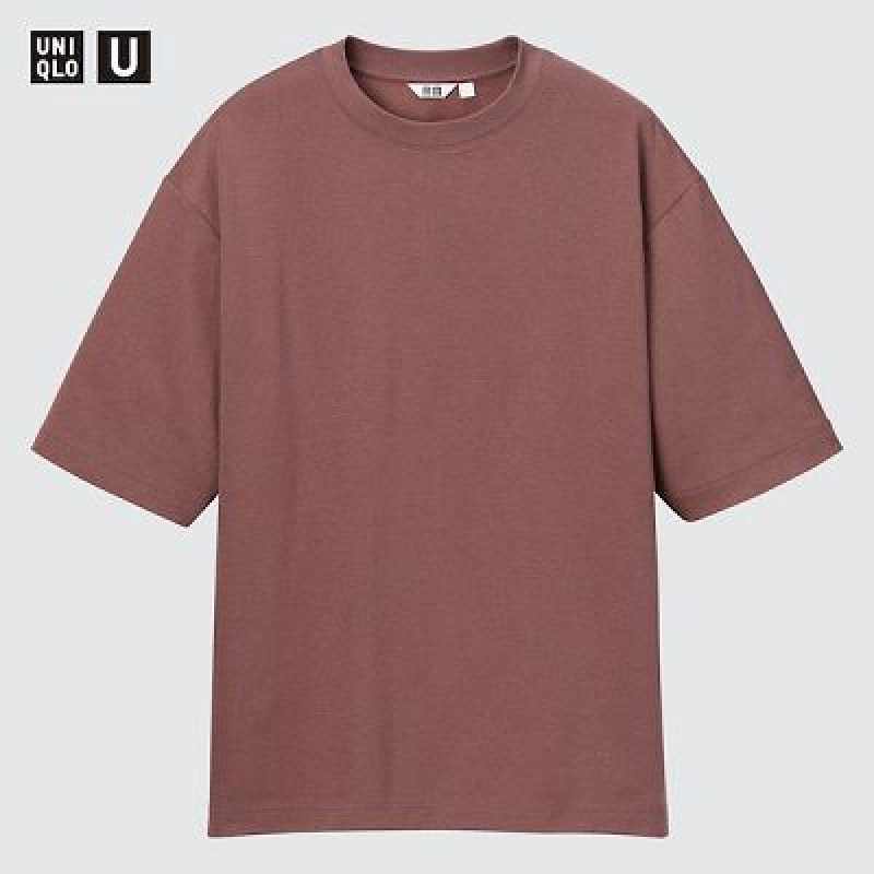 Camiseta Uniqlo U AIRism Cotton Oversized Crew Neck Half-Sleeve Mujer Gris | 342108_PE