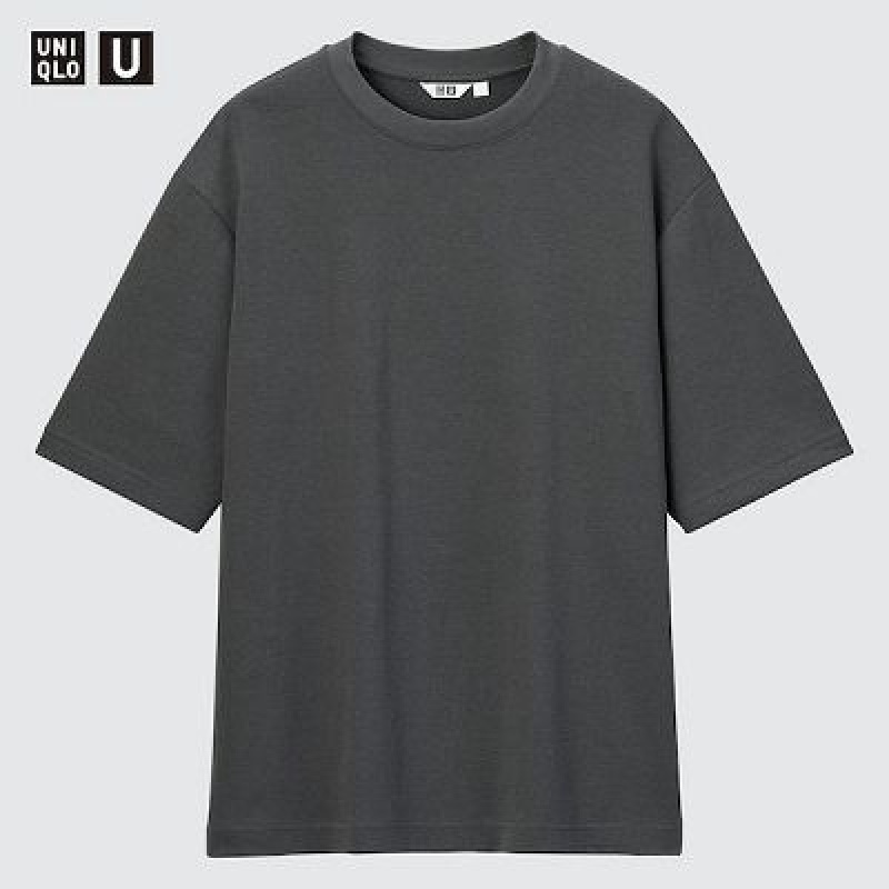 Camiseta Uniqlo U AIRism Cotton Oversized Crew Neck Half-Sleeve Mujer Gris | 342108_PE