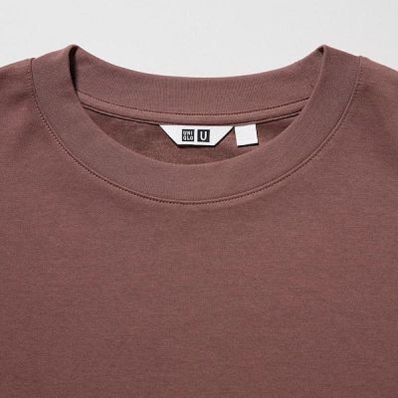 Camiseta Uniqlo U AIRism Cotton Oversized Crew Neck Half-Sleeve Mujer Beige | 475289_PE