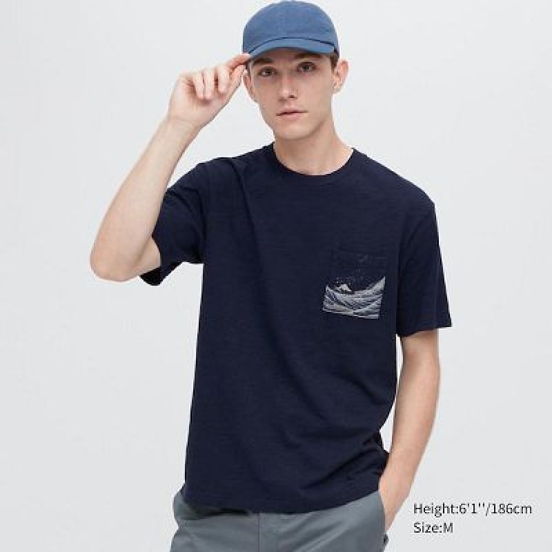 Camiseta Uniqlo Ukiyo-e UT Hombre Azul Marino | 475318_PE