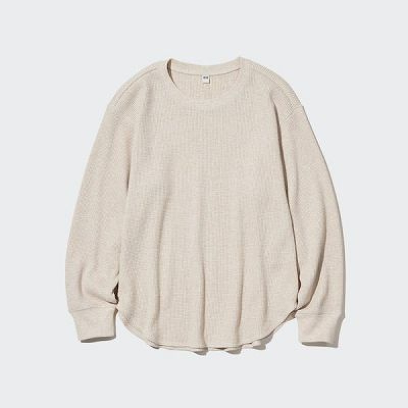 Camiseta Uniqlo Waffle Crew Neck Long-Sleeve Mujer Blancas | 416875_PE