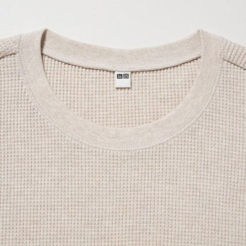 Camiseta Uniqlo Waffle Crew Neck Long-Sleeve Mujer Blancas | 416875_PE