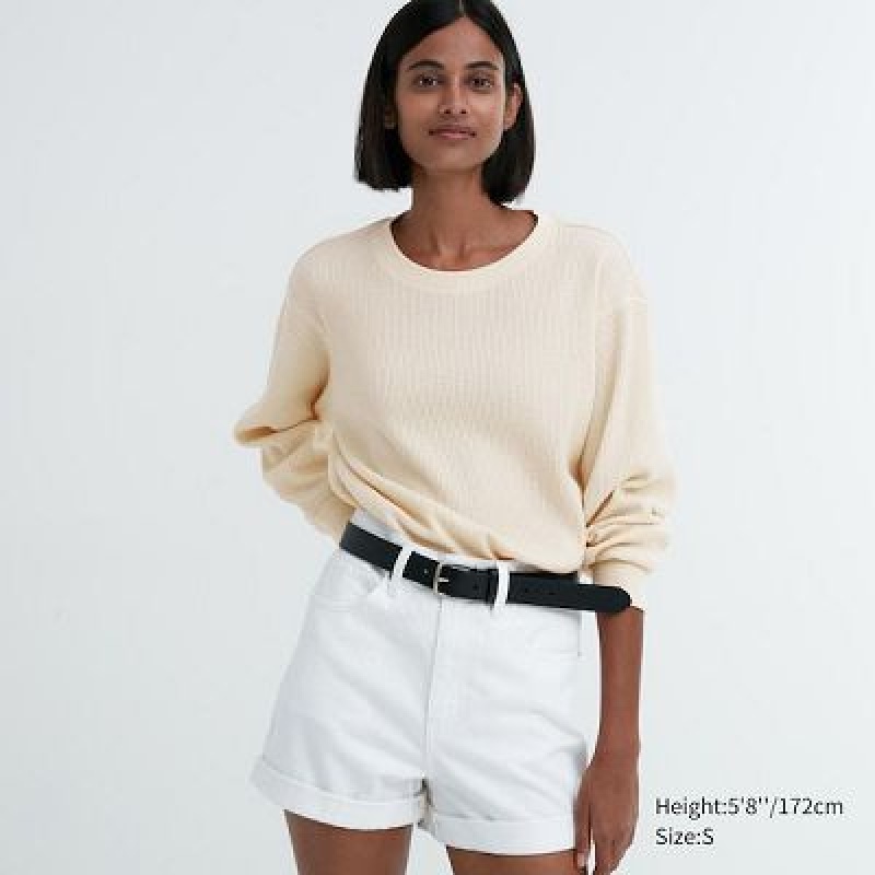 Camiseta Uniqlo Waffle Crew Neck Long-Sleeve Mujer Blancas | 416875_PE