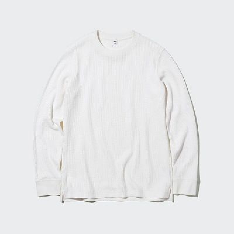 Camiseta Uniqlo Waffle Crew Neck Long-Sleeve Mujer Blancas | 409753_PE