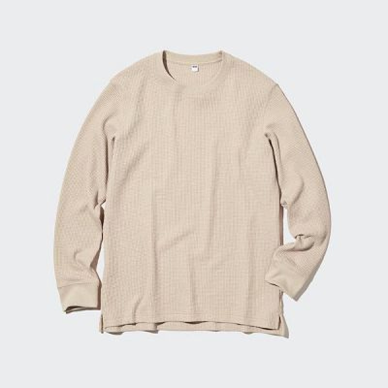 Camiseta Uniqlo Waffle Crew Neck Long-Sleeve Mujer Natural | 786251_PE