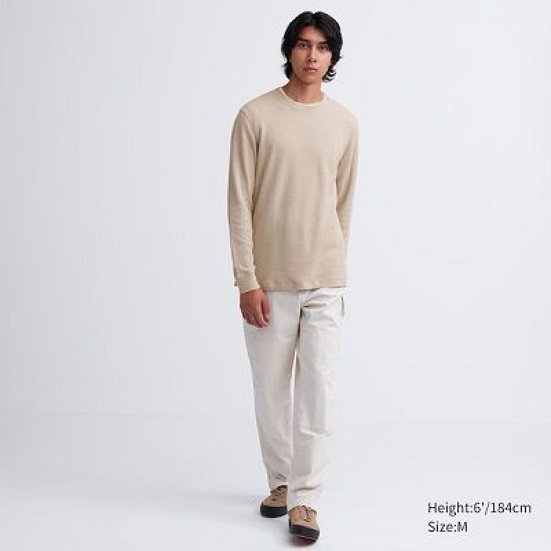 Camiseta Uniqlo Waffle Crew Neck Long-Sleeve Hombre Blancas | 250641_PE