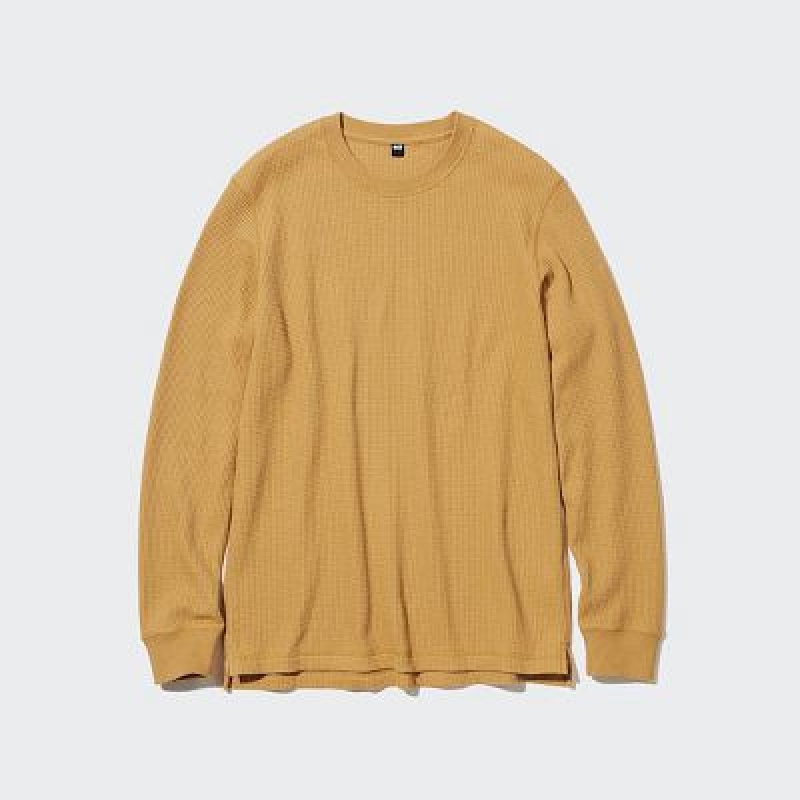 Camiseta Uniqlo Waffle Crew Neck Long-Sleeve Hombre Blancas | 250641_PE