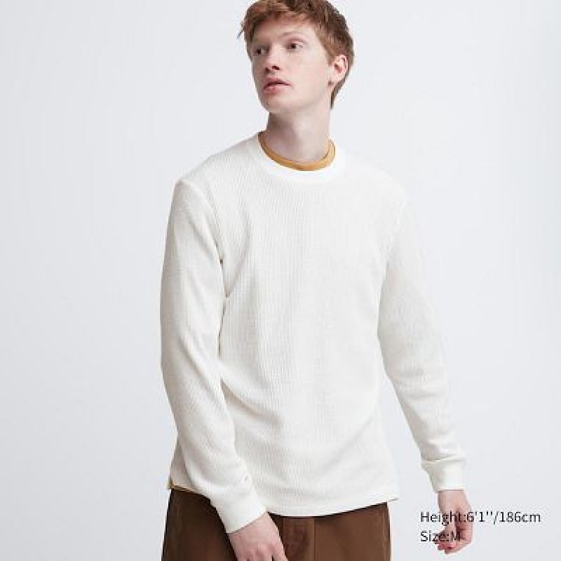 Camiseta Uniqlo Waffle Crew Neck Long-Sleeve Hombre Blancas | 250641_PE