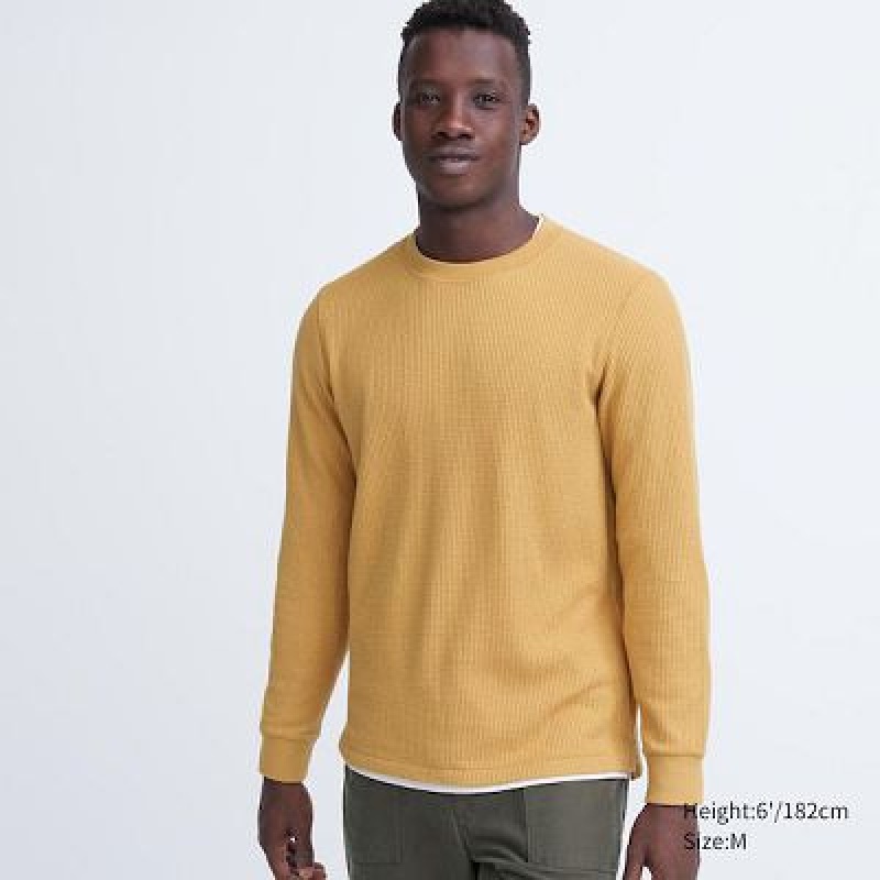 Camiseta Uniqlo Waffle Crew Neck Long-Sleeve Hombre Amarillo | 197836_PE