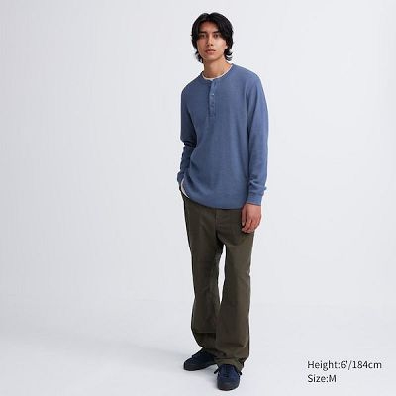 Camiseta Uniqlo Waffle Henley Neck Long-Sleeve Hombre Blancas | 96517_PE