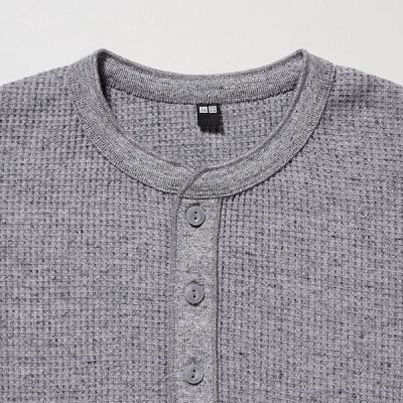 Camiseta Uniqlo Waffle Henley Neck Long-Sleeve Hombre Gris | 257809_PE