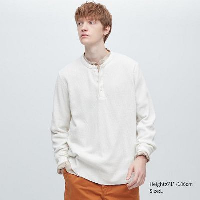 Camiseta Uniqlo Waffle Long-Sleeve Henley Mujer Blancas | 964235_PE