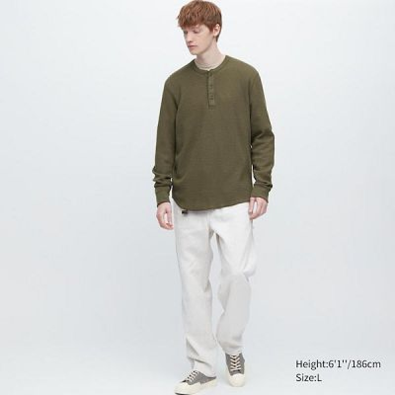 Camiseta Uniqlo Waffle Long-Sleeve Henley Hombre Blancas | 851796_PE