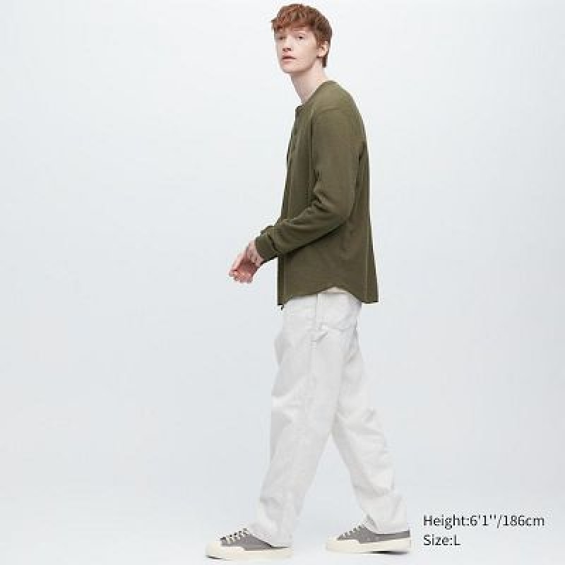 Camiseta Uniqlo Waffle Long-Sleeve Henley Hombre Verde | 187940_PE