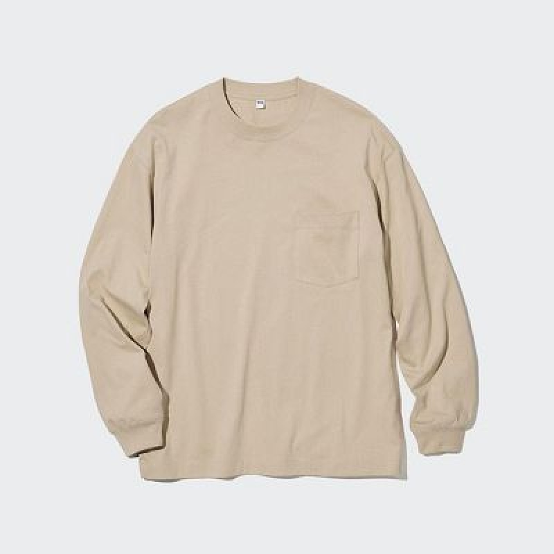 Camiseta Uniqlo Washed Cotton Crew Neck Long-Sleeve Mujer Blancas | 238971_PE