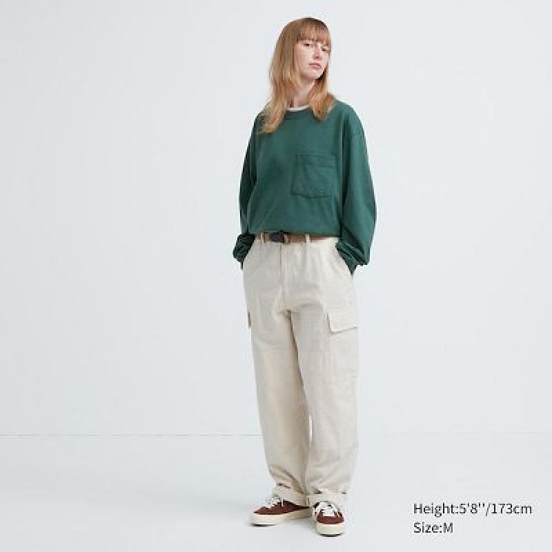 Camiseta Uniqlo Washed Cotton Crew Neck Long-Sleeve Hombre Blancas | 261038_PE