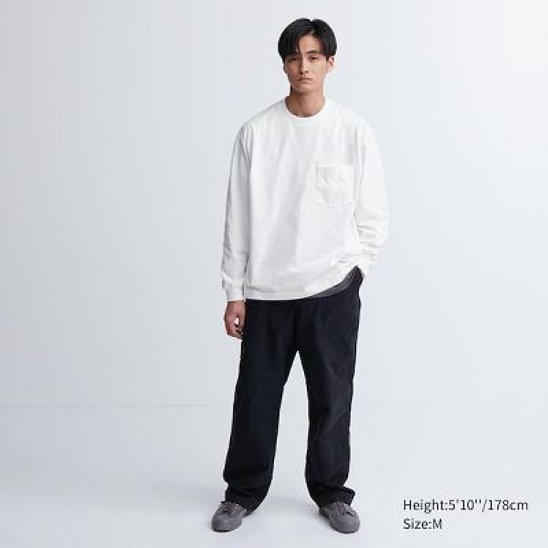 Camiseta Uniqlo Washed Cotton Crew Neck Long-Sleeve Hombre Blancas | 261038_PE