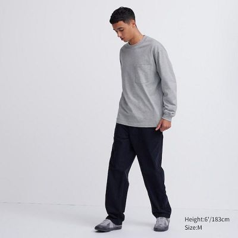 Camiseta Uniqlo Washed Cotton Crew Neck Long-Sleeve Hombre Blancas | 261038_PE