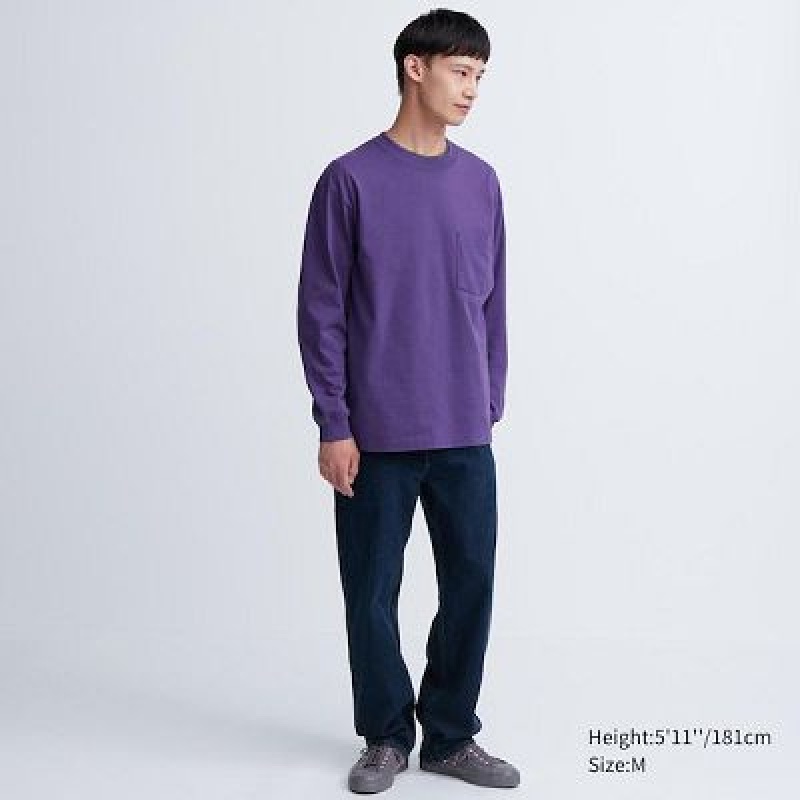 Camiseta Uniqlo Washed Cotton Crew Neck Long-Sleeve Hombre Blancas | 261038_PE