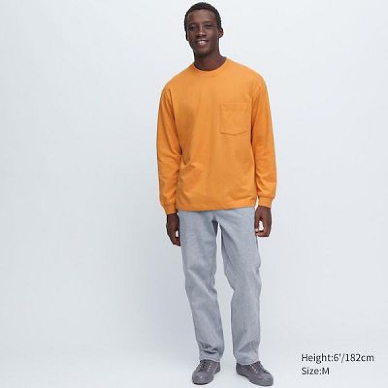 Camiseta Uniqlo Washed Cotton Crew Neck Long-Sleeve Hombre Blancas | 247138_PE