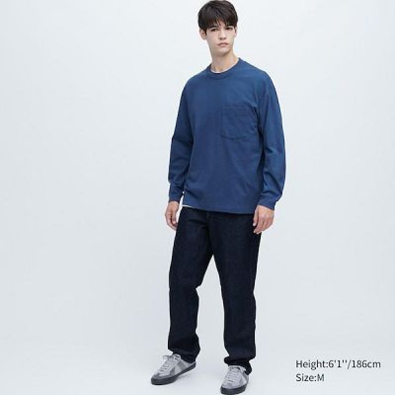 Camiseta Uniqlo Washed Cotton Crew Neck Long-Sleeve Hombre Blancas | 247138_PE