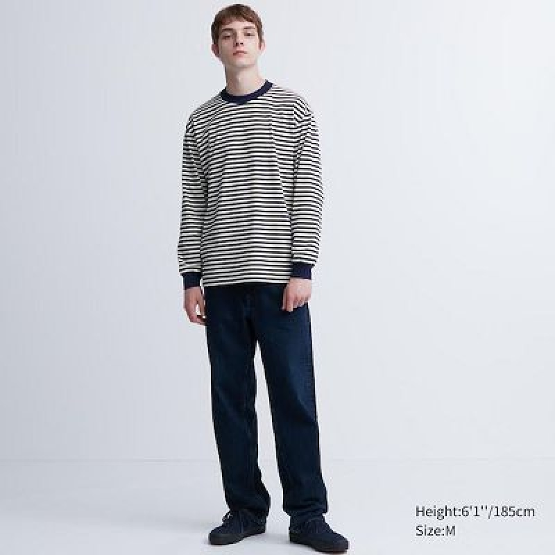 Camiseta Uniqlo Washed Cotton Oversized Crew Neck Long-Sleeve Hombre Blancas | 974512_PE