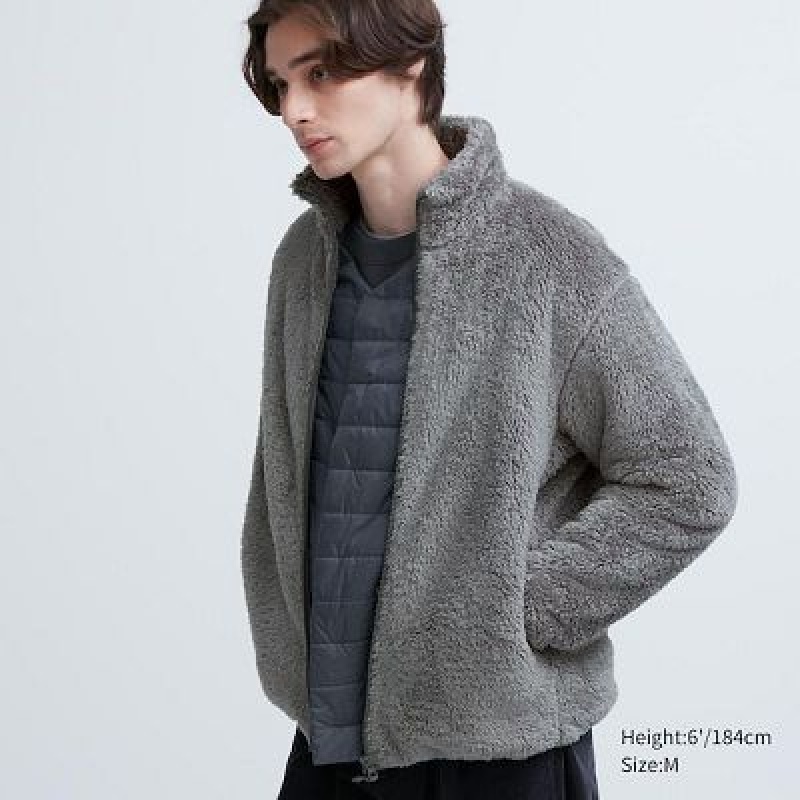 Chaquetas De Lana Uniqlo Fluffy Yarn Full-Zip Hombre Gris | 149786_PE