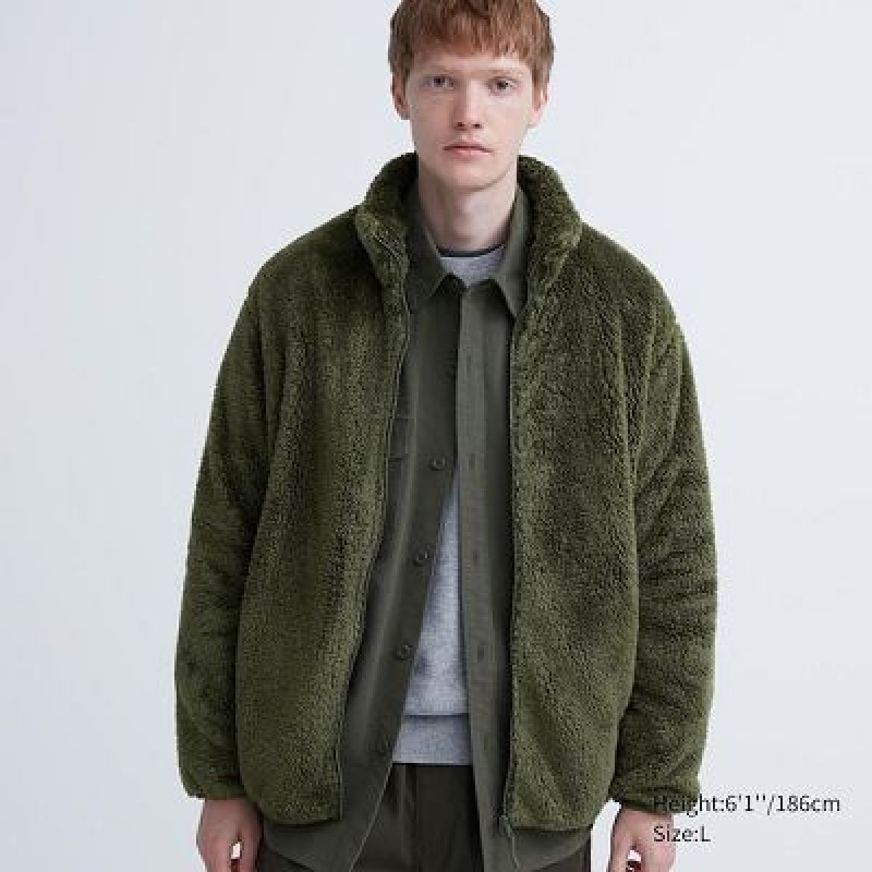 Chaquetas De Lana Uniqlo Fluffy Yarn Full-Zip Hombre Verde Oliva | 159473_PE