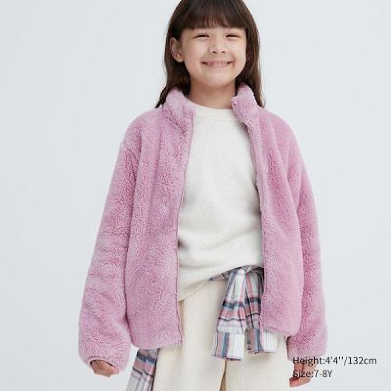 Chaquetas De Lana Uniqlo Fluffy Yarn Full-Zip Niños Rosas | 284031_PE