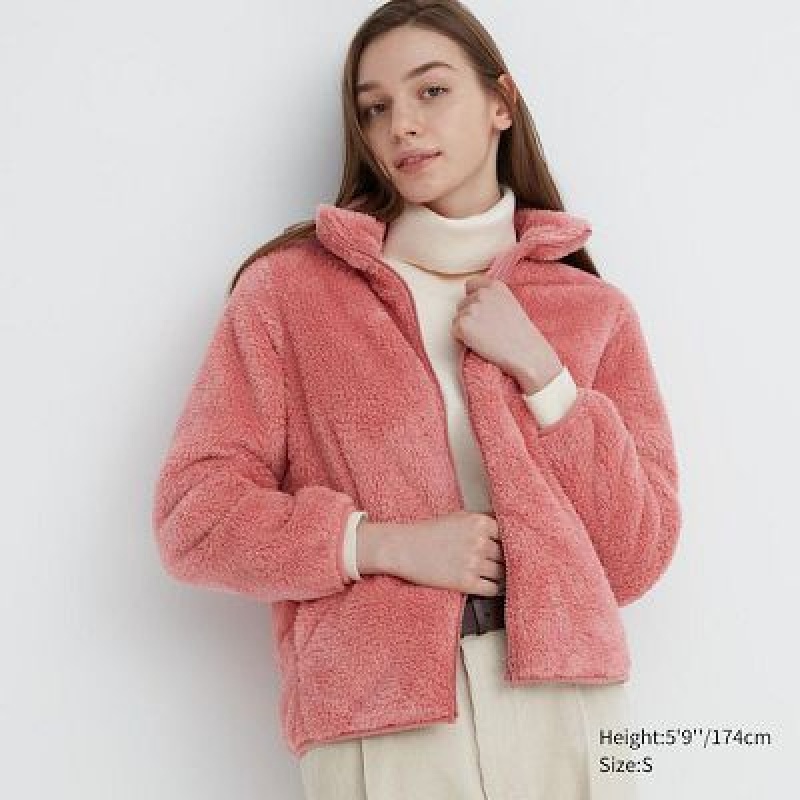 Chaquetas De Lana Uniqlo Fluffy Yarn Full-Zip Mujer Rosas | 615024_PE