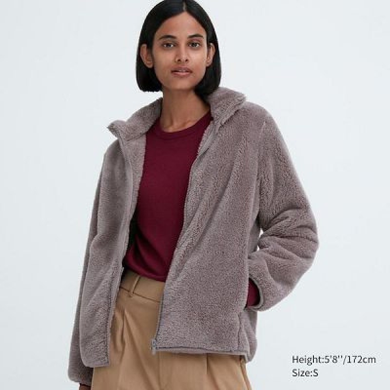 Chaquetas De Lana Uniqlo Fluffy Yarn Full-Zip Mujer Marrones | 14825_PE