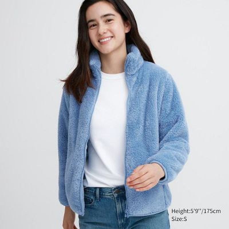 Chaquetas De Lana Uniqlo Fluffy Yarn Full-Zip Mujer Azules | 673024_PE