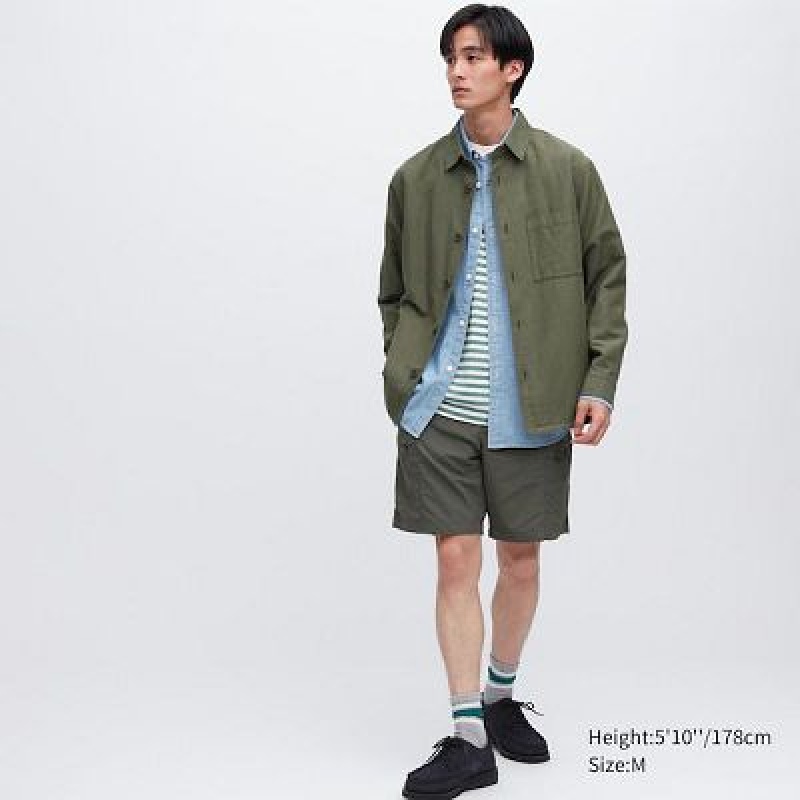 Chaquetas Uniqlo Cotton Linen Over Hombre Verde Oliva | 875429_PE