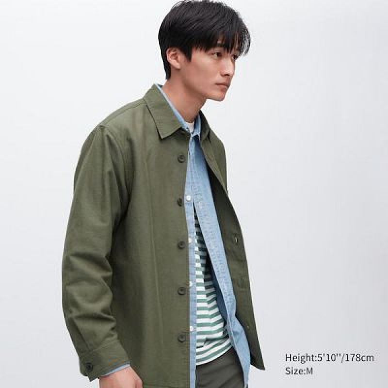 Chaquetas Uniqlo Cotton Linen Over Hombre Verde Oliva | 875429_PE