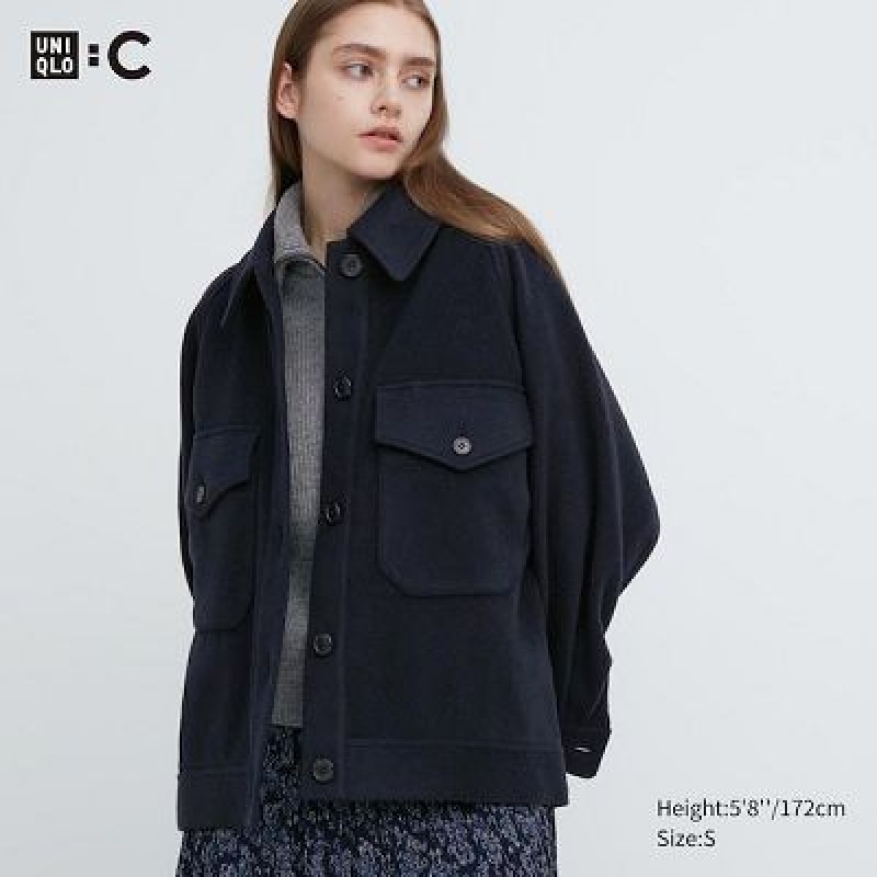 Chaquetas Uniqlo Oversized Mujer Azul Marino | 783269_PE