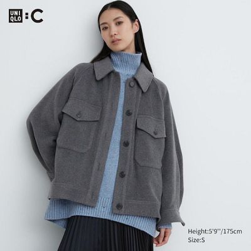 Chaquetas Uniqlo Oversized Mujer Gris | 510273_PE