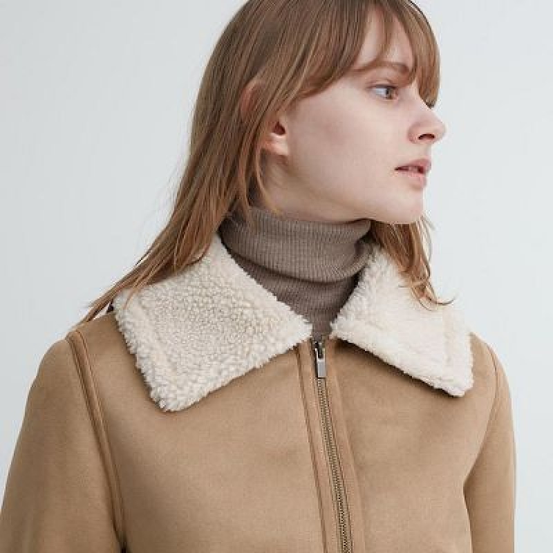 Chaquetas Uniqlo Pile-Lined Mujer Beige | 970265_PE