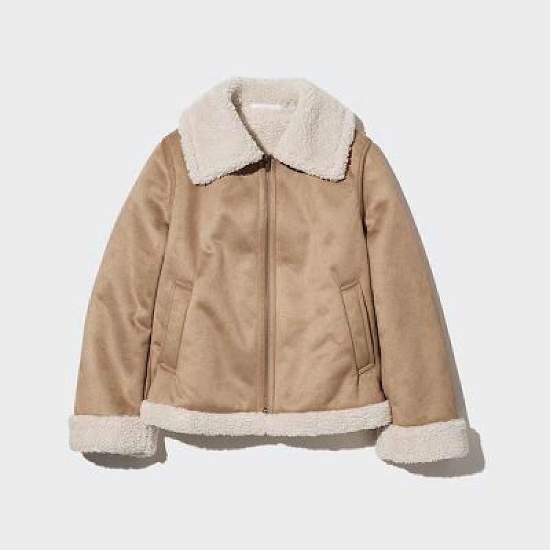 Chaquetas Uniqlo Pile-Lined Mujer Beige | 970265_PE