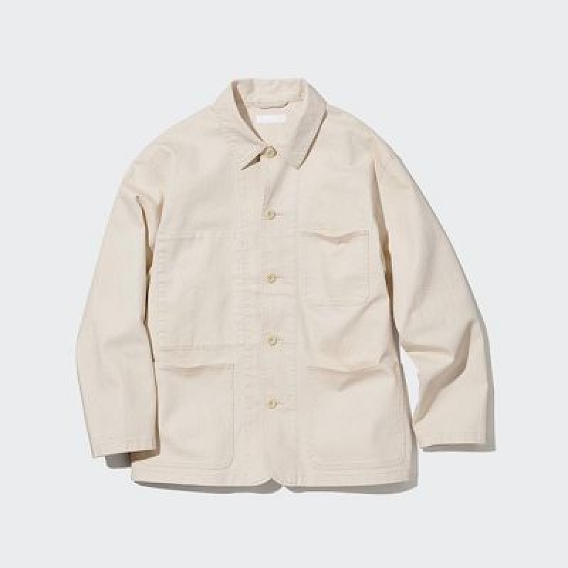 Chaquetas Uniqlo Utility Hombre Blancas | 587621_PE