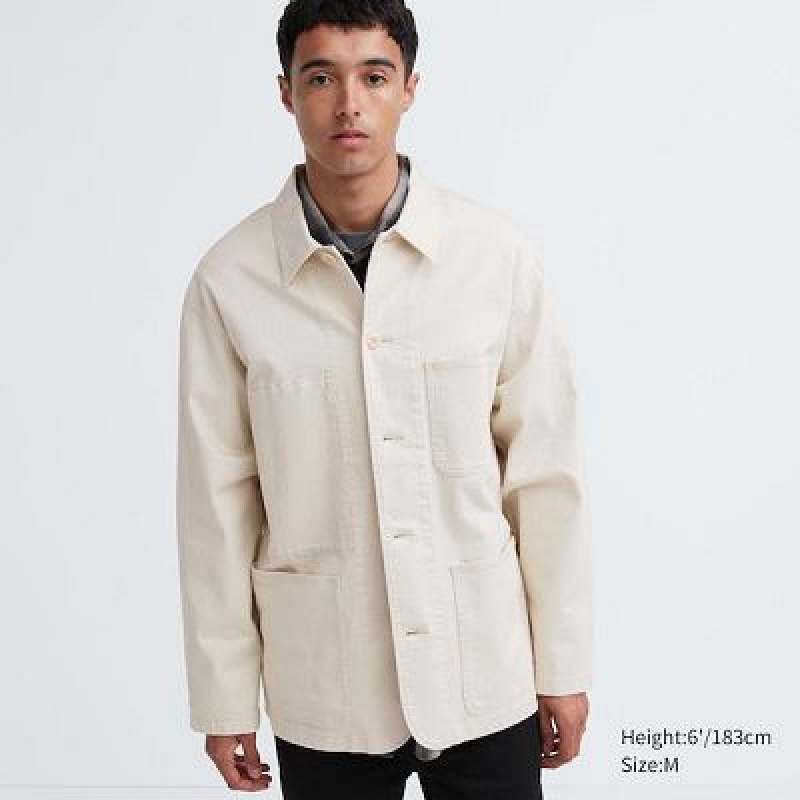 Chaquetas Uniqlo Utility Hombre Blancas | 587621_PE