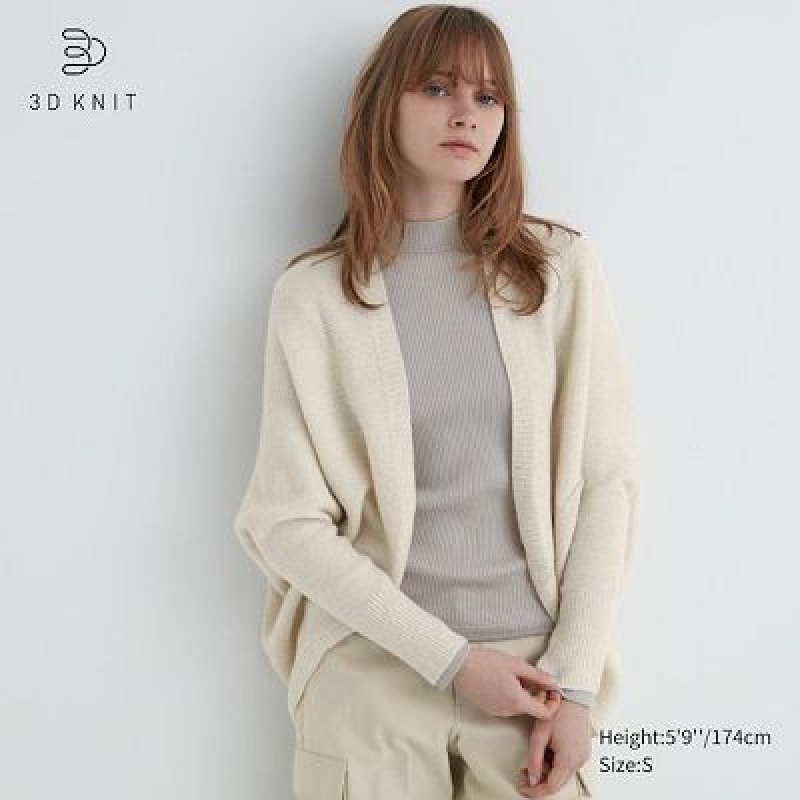 Cárdigan Uniqlo 3D Knit Souffle Yarn Long-Sleeve Mujer Blancas | 378219_PE